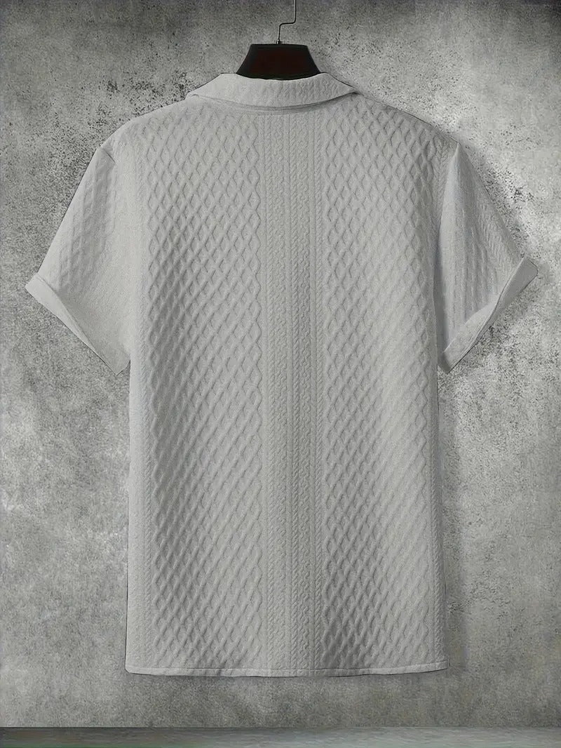 Men's Breathable Casual Turnover Short Sleeve T-shirt, Simple Carved Pattern, Lightweight and Stylish