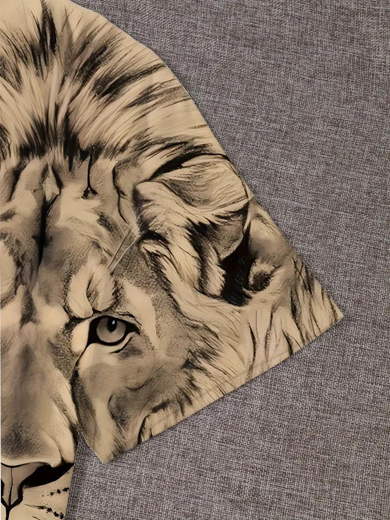Men's Bold Lion 3D Print T-Shirt - Oversized, Short Sleeve, Crew Neck Tee with Asymmetrical Design