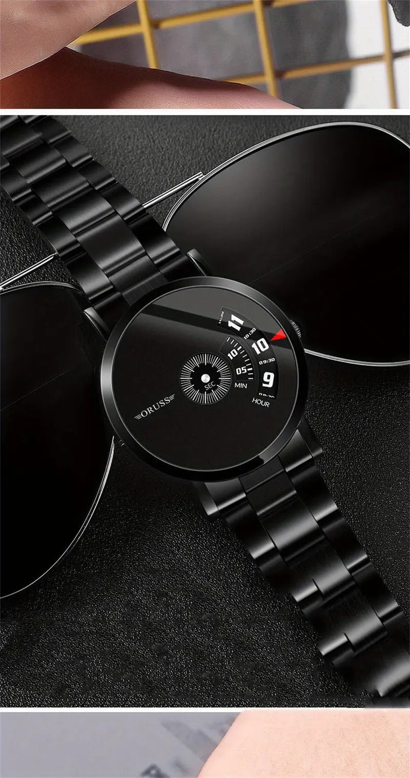 Men's Black Fashion Students Cool Watch, Shining top glass and velvet padding