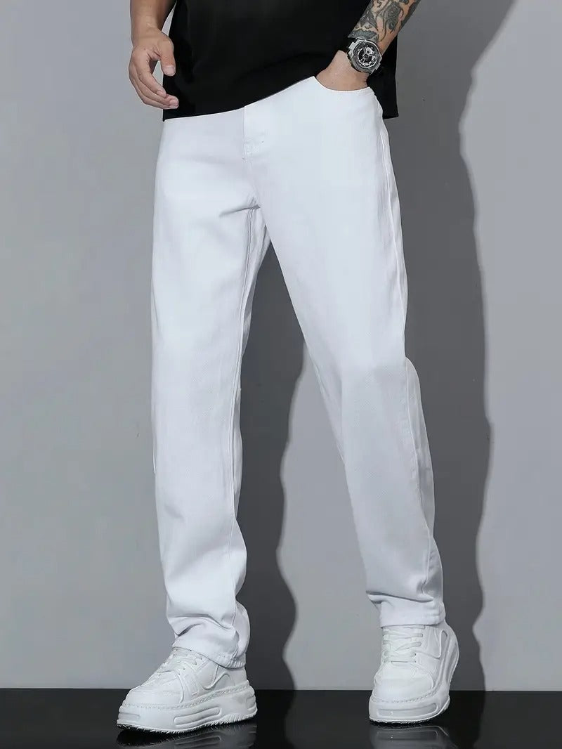 1pc American High Street Style White Loose-Fit Jeans, Fashionable Versatile Pants