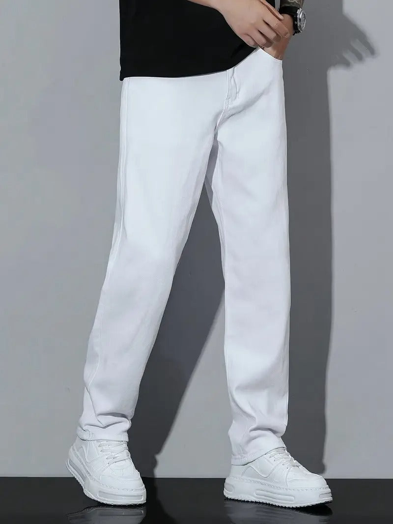 1pc American High Street Style White Loose-Fit Jeans, Fashionable Versatile Pants
