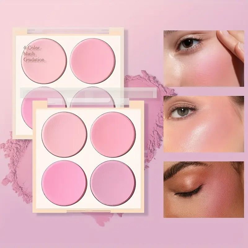 HISYI 4-Color Blush Palette - Low-Saturation Soft Gradient Matte Finish, Light Pink to Purple Shades, Vibrant Yet Natural Look