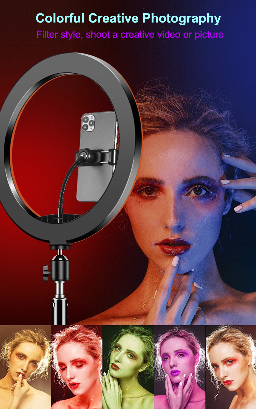 MJ36 14.1" RGB LED Ring Light – Multi-Color with Phone Clip (Stand Not Included)