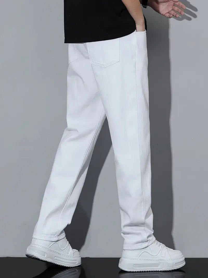 1pc American High Street Style White Loose-Fit Jeans, Fashionable Versatile Pants