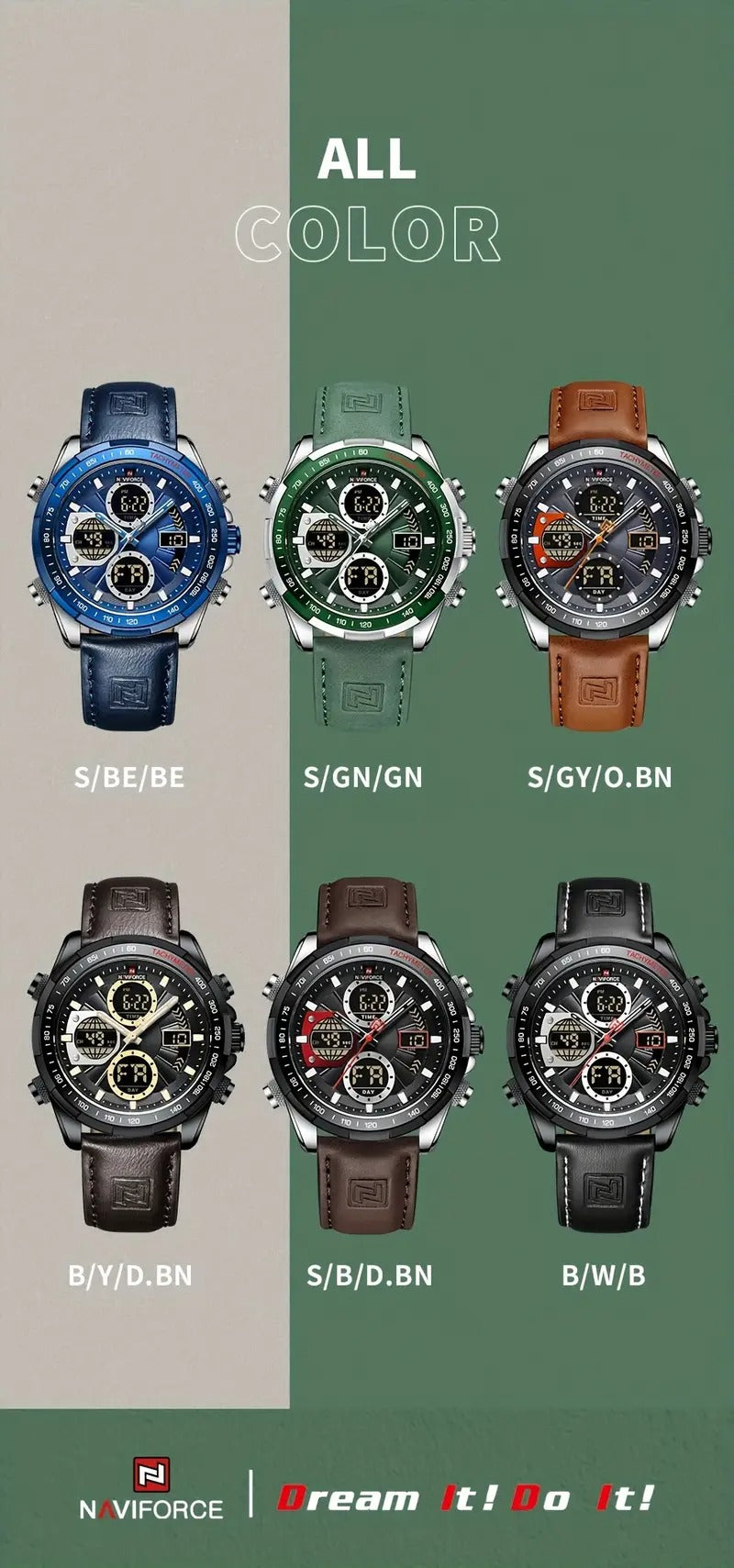 NAVIFORCE Men's Wrist Watch, Dual Display