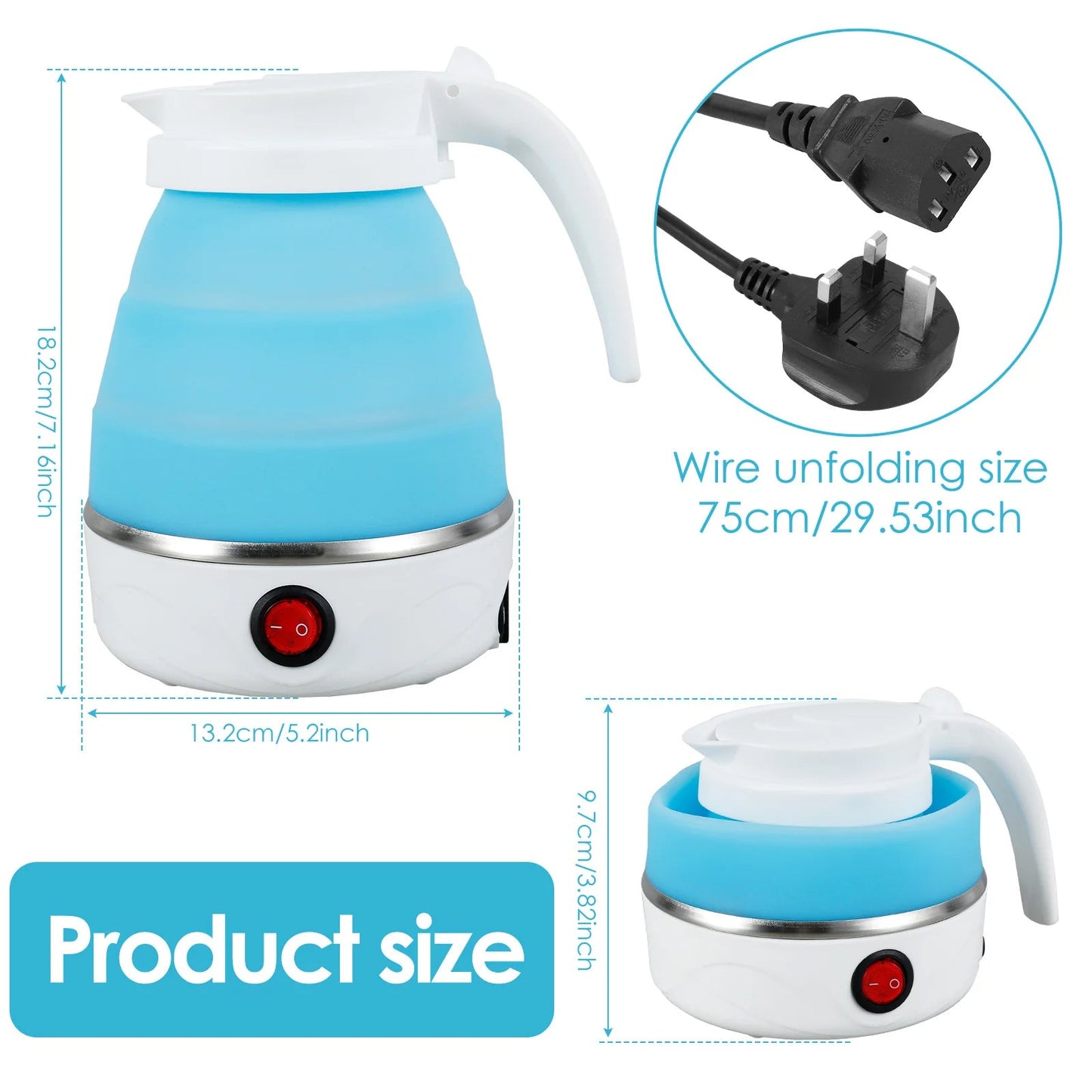 Mini Folding Electric Kettle Portable Leakproof Silicone 600ml 600W