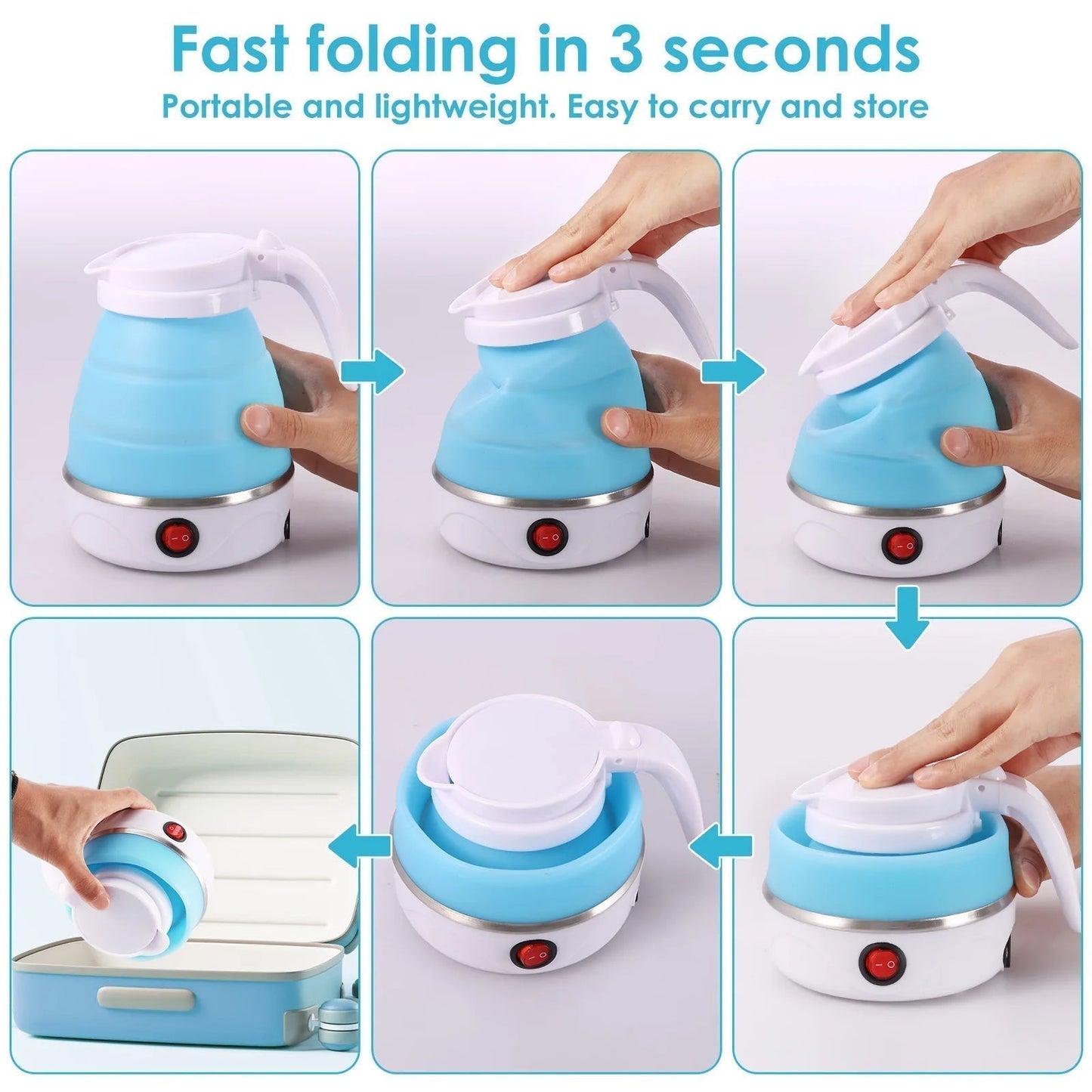 Mini Folding Electric Kettle Portable Leakproof Silicone 600ml 600W