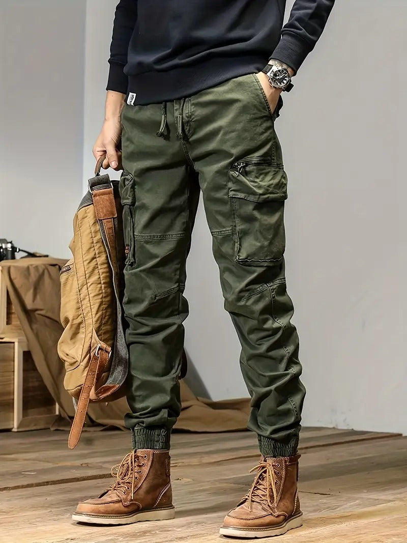 CAAYU Men's Tactical Joggers - Versatile Green Cargo Pants with Multiple Pockets, Durable Cotton Blend, Comfort Fit for Casual