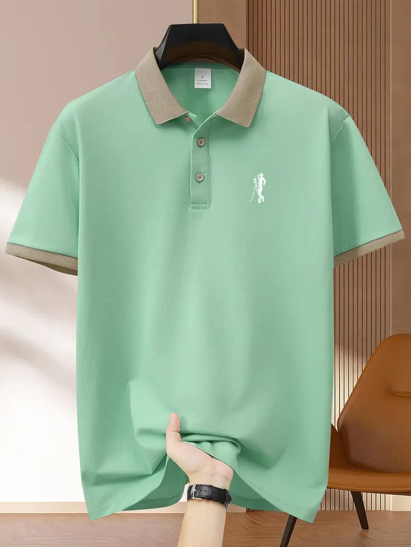 New Pattern Hot Selling Khaki Collar Pink Color Matching Fashion Shirt Short Sleeve Turnover Shirt Mature Men's