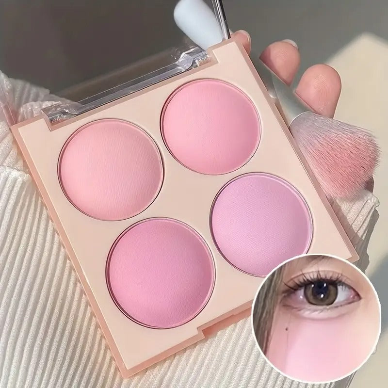HISYI 4-Color Blush Palette - Low-Saturation Soft Gradient Matte Finish, Light Pink to Purple Shades, Vibrant Yet Natural Look