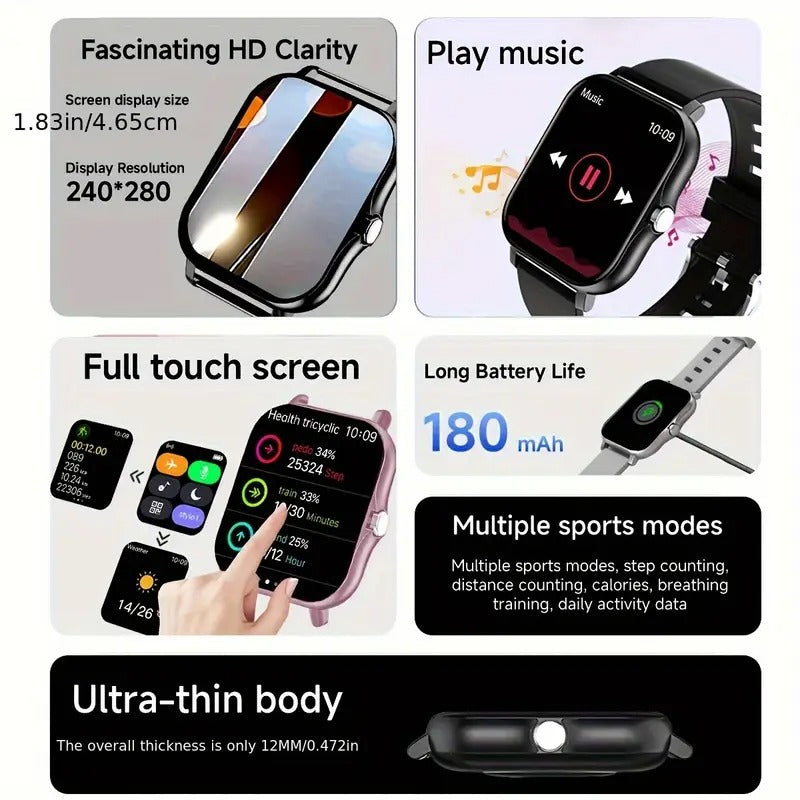 Elegant Unisex Smartwatch with Multiple Sports Modes, 4.65cm Display, Wireless Call, USB Charging, Alloy Body & Silicone Strap