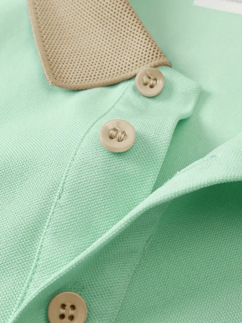 New Pattern Hot Selling Khaki Collar Pink Color Matching Fashion Shirt Short Sleeve Turnover Shirt Mature Men's