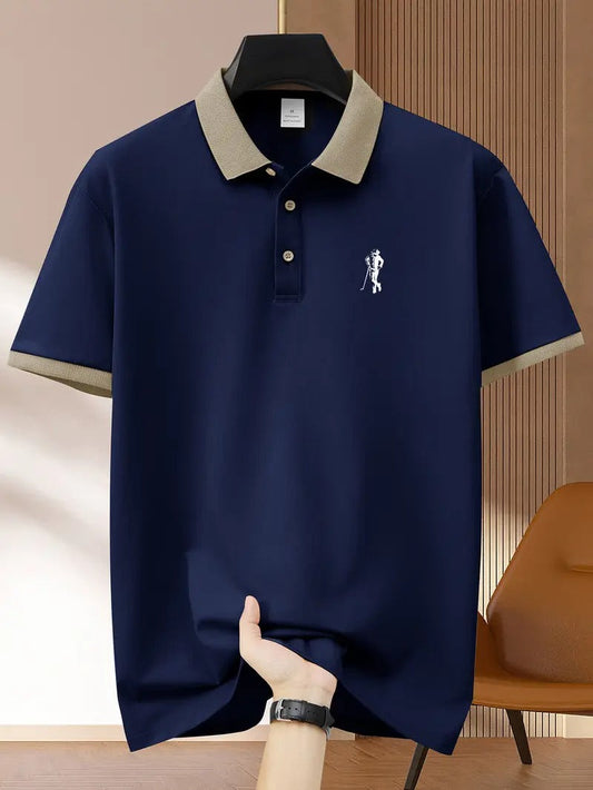 New Pattern Hot Selling Khaki Collar Pink Color Matching Fashion Shirt Short Sleeve Turnover Shirt Mature Men's