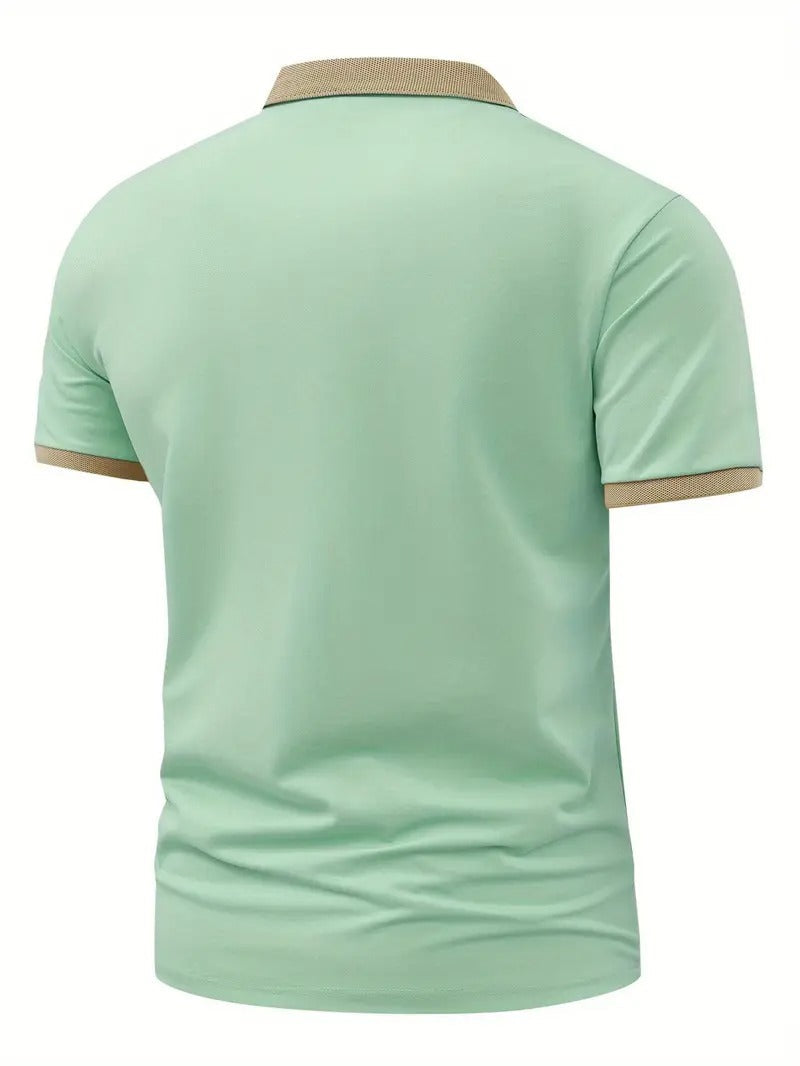 New Pattern Hot Selling Khaki Collar Pink Color Matching Fashion Shirt Short Sleeve Turnover Shirt Mature Men's