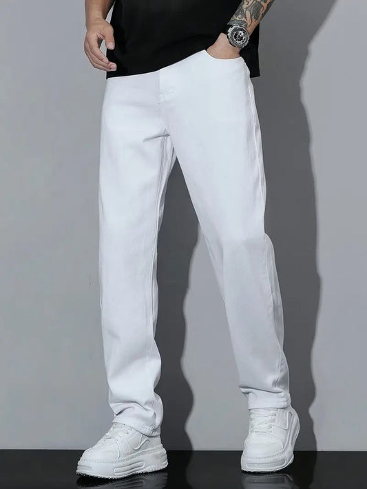 1pc American High Street Style White Loose-Fit Jeans, Fashionable Versatile Pants