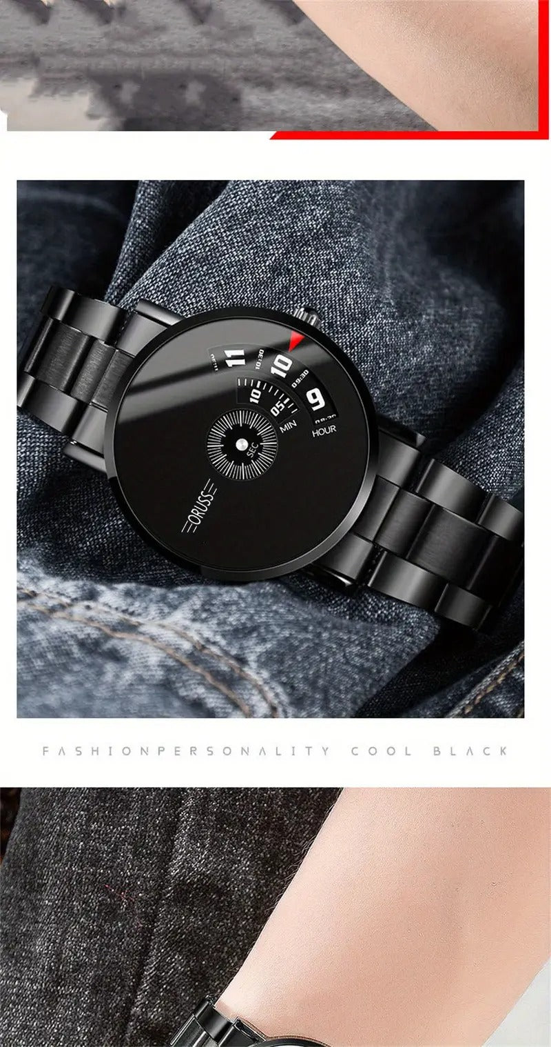 Men's Black Fashion Students Cool Watch, Shining top glass and velvet padding